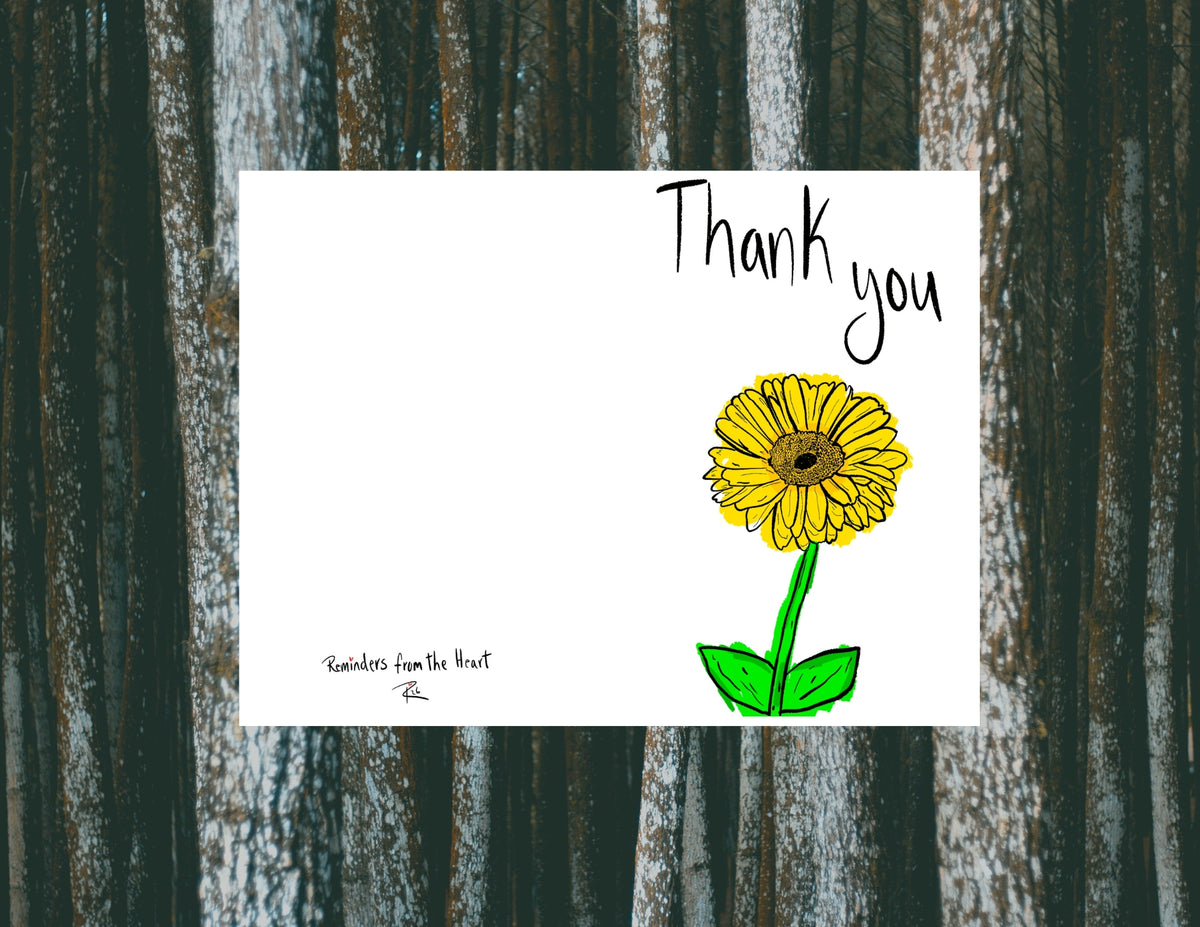 Thank you card Sunflower (4"x6", Blank inside)